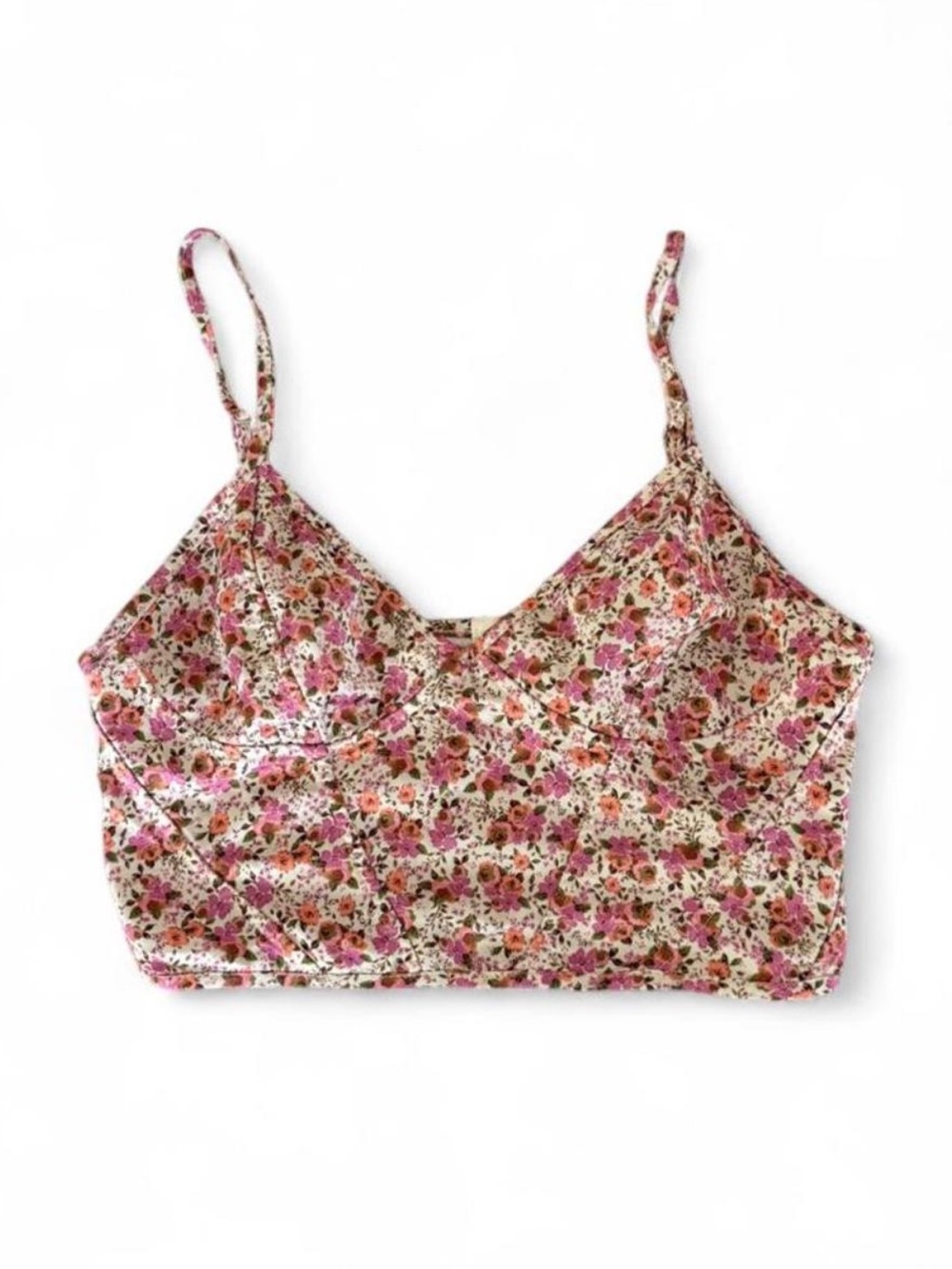 Zara Pink Floral Satin Cami Bralette Top